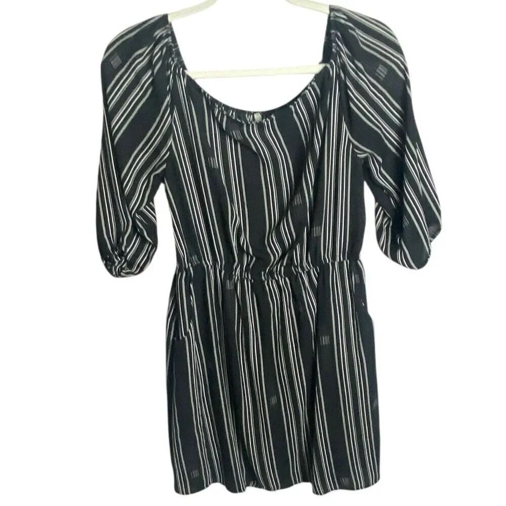 My Story Womens Black White Stripe Button Front Mini Dress Large